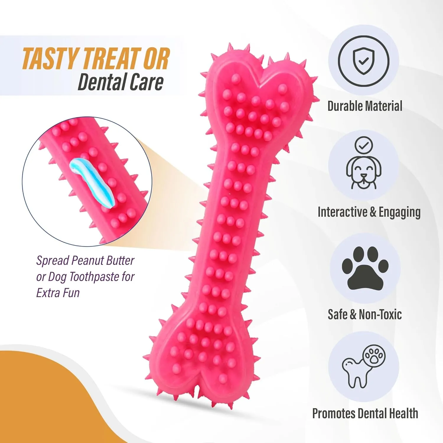 Dog Dental Chew Toy for Small Dogs  Soft Bristle Bone for Teeth Cleaning & Healthy Gums, Durable & Safe Puppy Chew Stick (Pink)