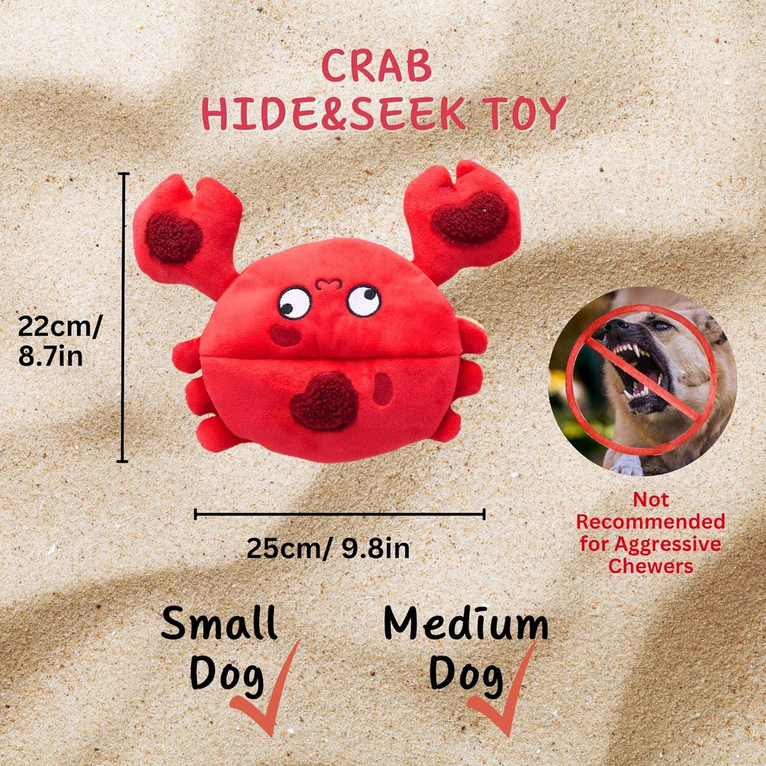 Dog Puzzle Toy, Interactive Snuffle Crab Toy for Small Medium Dogs  Hide & Seek Treat Dispenser with Squeaky & Crinkle Sounds, 4-in-1 Chew Toy, Durable & Washable (Red)