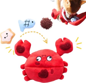 Dog Puzzle Toy, Interactive Snuffle Crab Toy for Small Medium Dogs  Hide & Seek Treat Dispenser with Squeaky & Crinkle Sounds, 4-in-1 Chew Toy, Durable & Washable (Red)