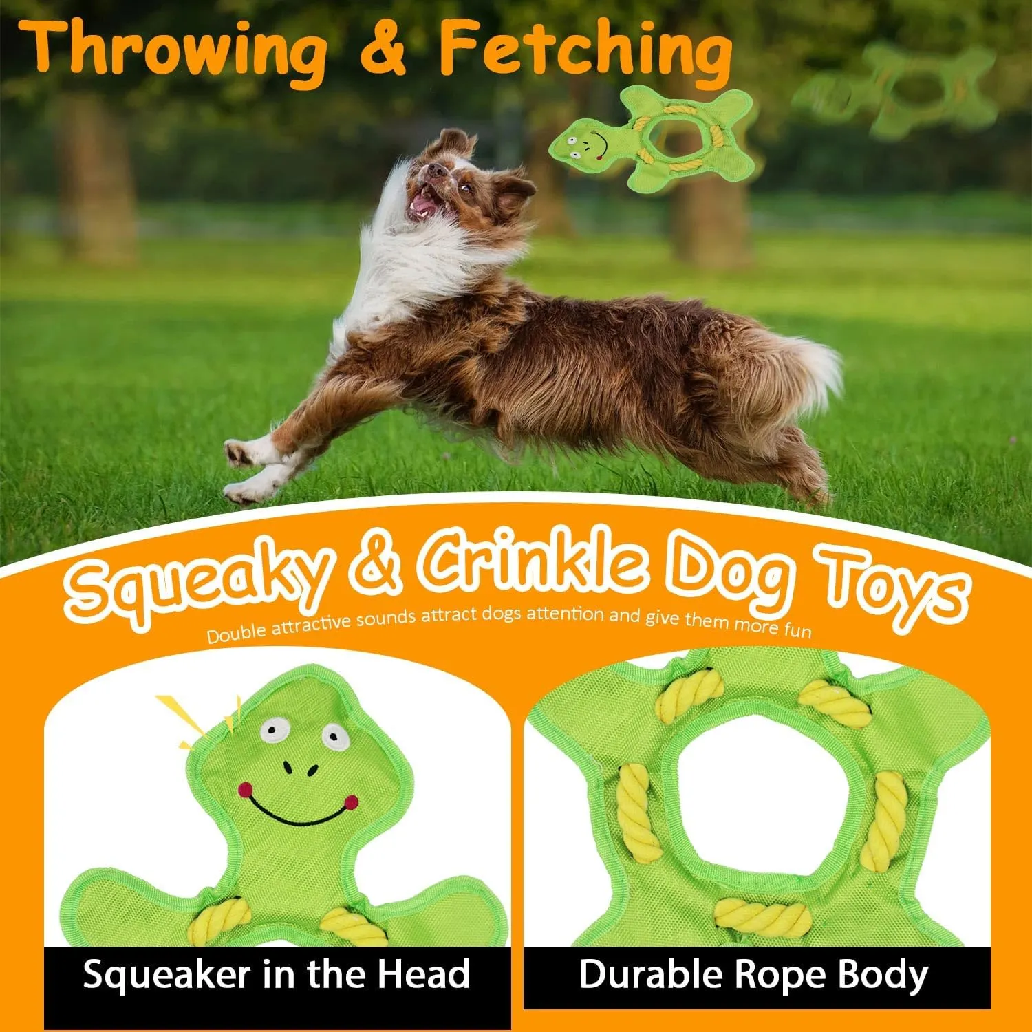 Dog Toys to Keep Them Busy, Plush Tug of War Interactive Rope Dog Toys, Squeaky Chew Toys for Small Medium Large Dogs