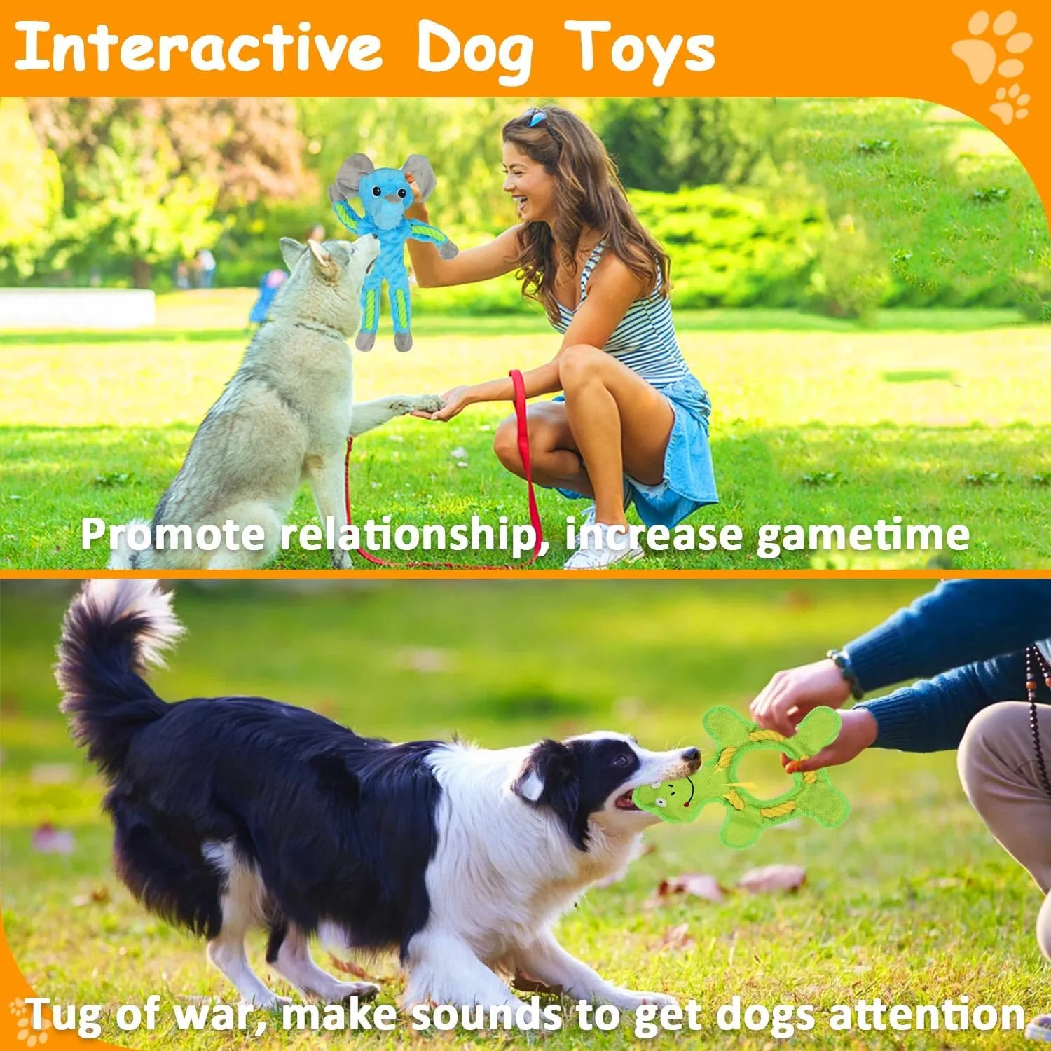 Dog Toys to Keep Them Busy, Plush Tug of War Interactive Rope Dog Toys, Squeaky Chew Toys for Small Medium Large Dogs