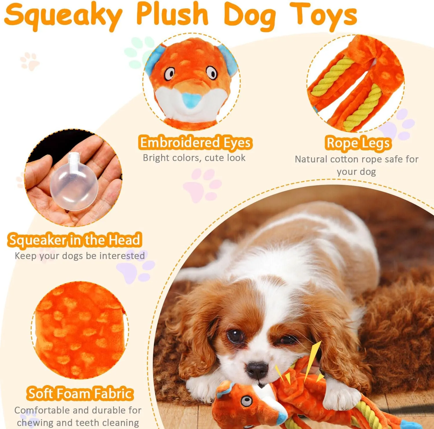 Dog Toys to Keep Them Busy, Plush Tug of War Interactive Rope Dog Toys, Squeaky Chew Toys for Small Medium Large Dogs