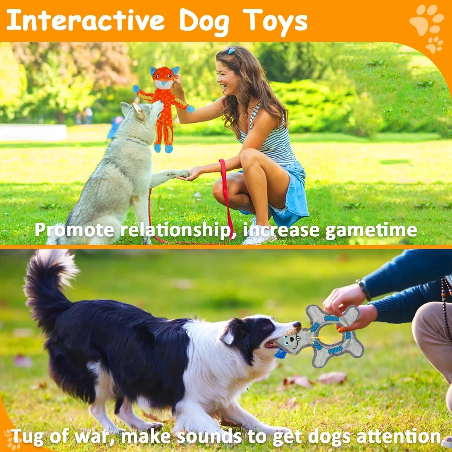 Dog Toys to Keep Them Busy, Plush Tug of War Interactive Rope Dog Toys, Squeaky Chew Toys for Small Medium Large Dogs