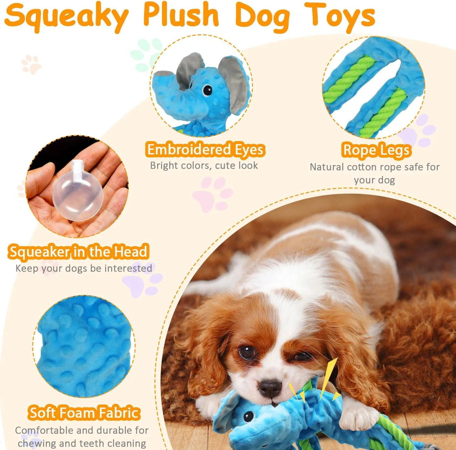 Dog Toys to Keep Them Busy, Plush Tug of War Interactive Rope Dog Toys, Squeaky Chew Toys for Small Medium Large Dogs