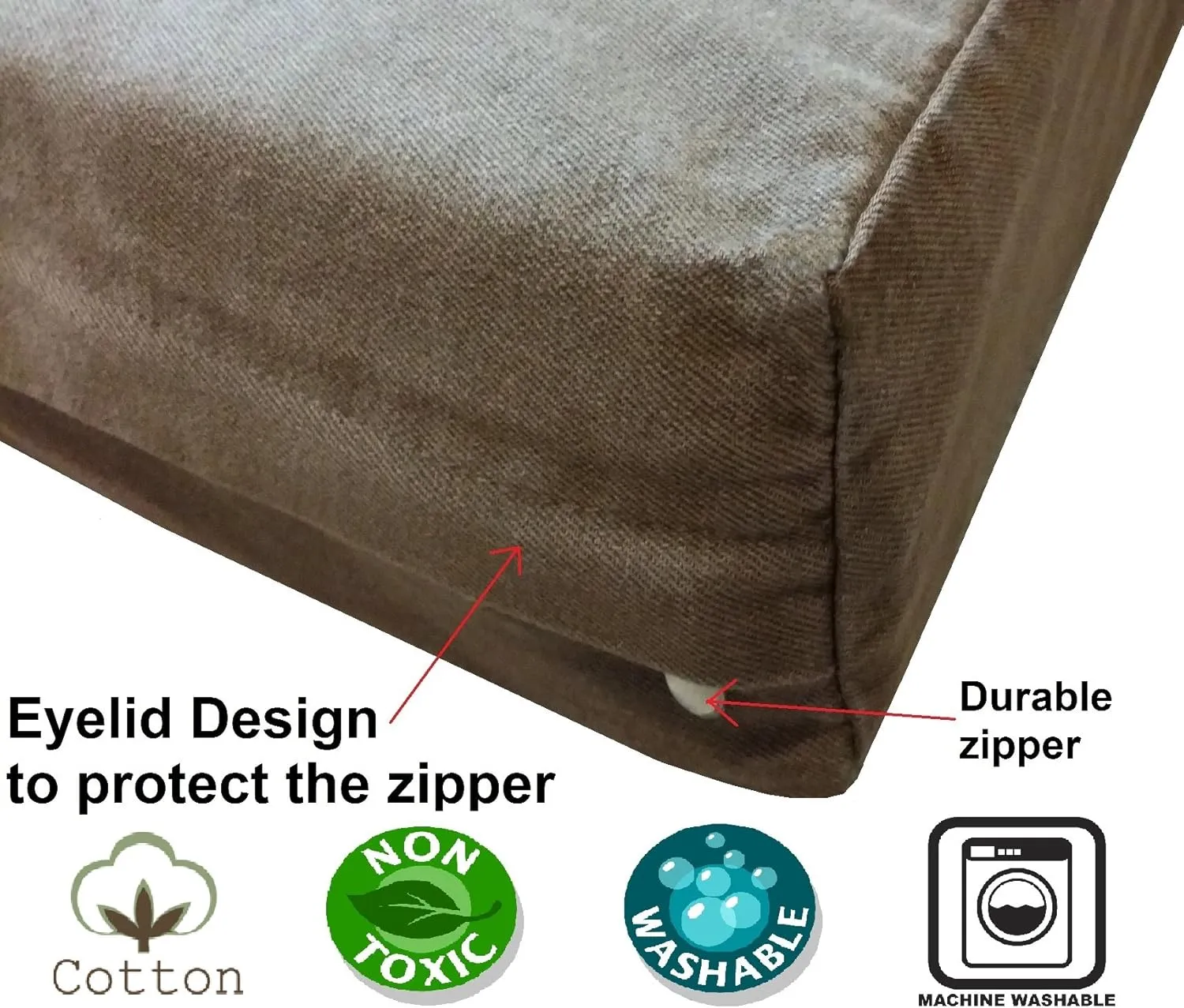 Dogbed4less 37X27X4 Inches Size Brown Color Denim Jean Dog Pet Bed External Zipper Cover - Replacement Cover only