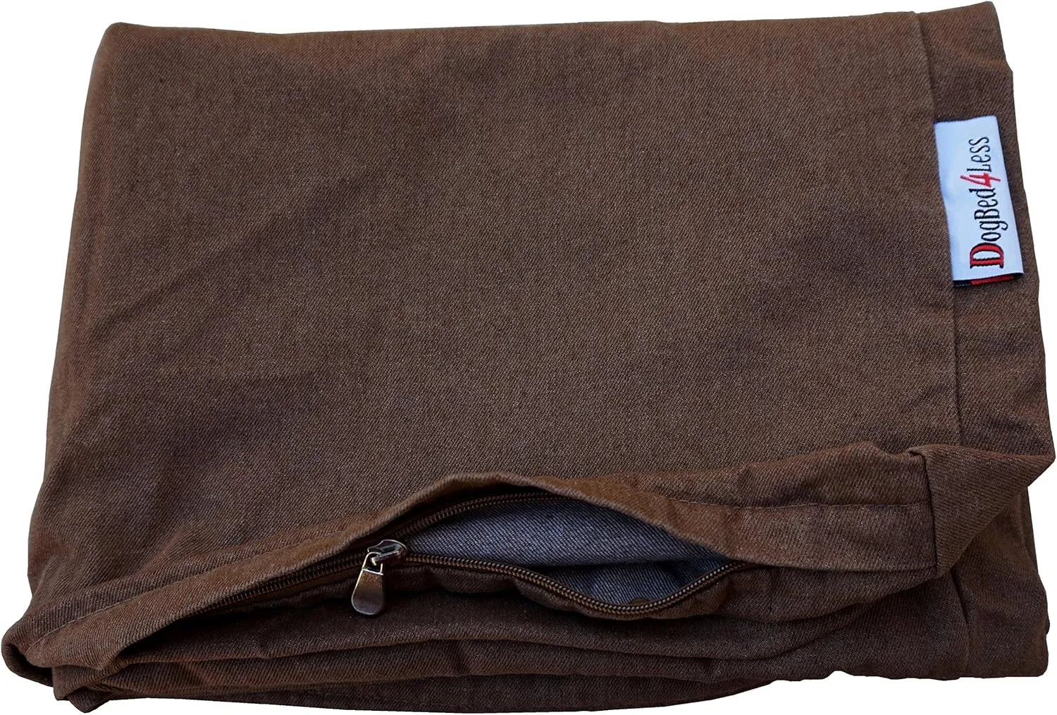 Dogbed4less 37X27X4 Inches Size Brown Color Denim Jean Dog Pet Bed External Zipper Cover - Replacement Cover only