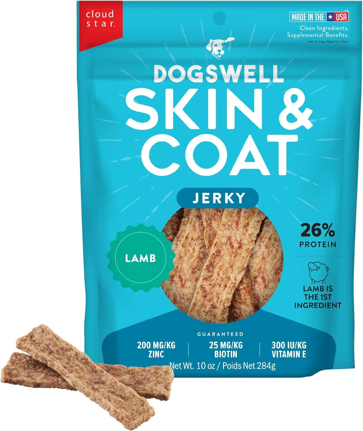 Dogswell Jerky Skin and Coat  Real Lamb Jerky Dog Treats with Skin & Coat Support (10 oz. Lamb)