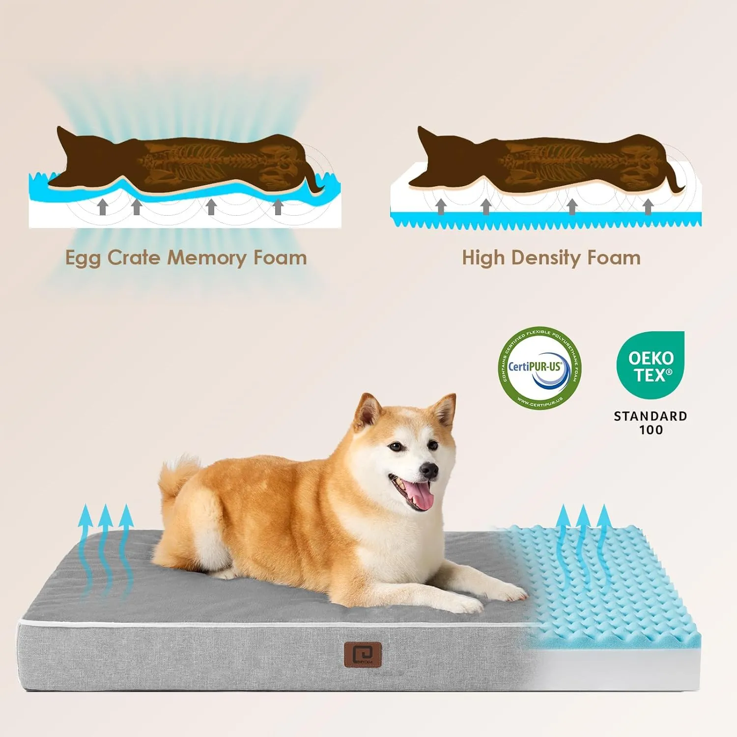 EHEYCIGA Orthopedic Memory Foam Dog Beds for Extra Large Dogs with Removable Waterproof Liner, Grey, 41x27