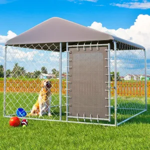 Erinnyees Outdoor Dog Kennel with Roof, Dog Kennel Outside Dog Run Fence, Large Dog House Pen Enclosure with Secure Lock and Textilene Door