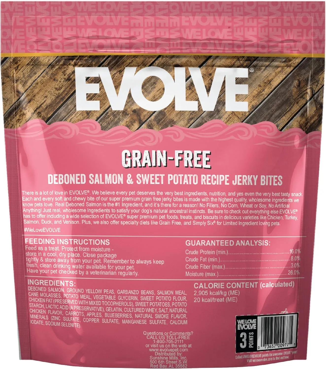 Evolve Grain Free Deboned Salmon and Sweet Potato Jerky Bites Dog Treats, 25oz