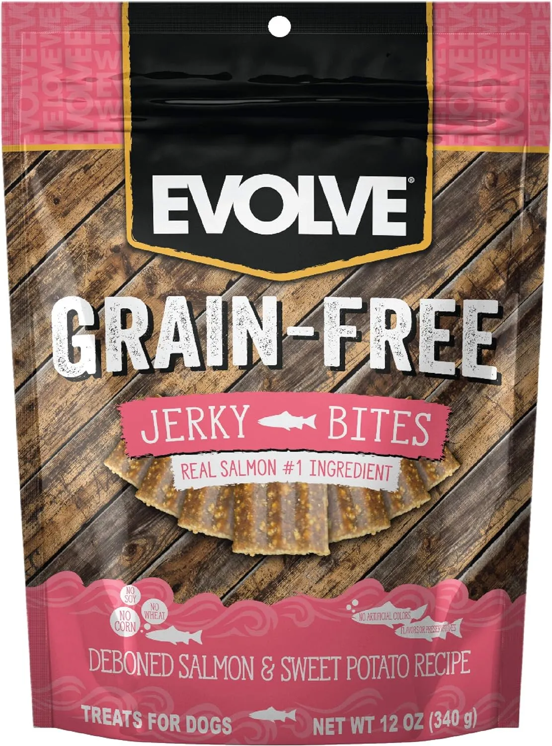 Evolve Grain Free Deboned Salmon and Sweet Potato Jerky Bites Dog Treats, 25oz