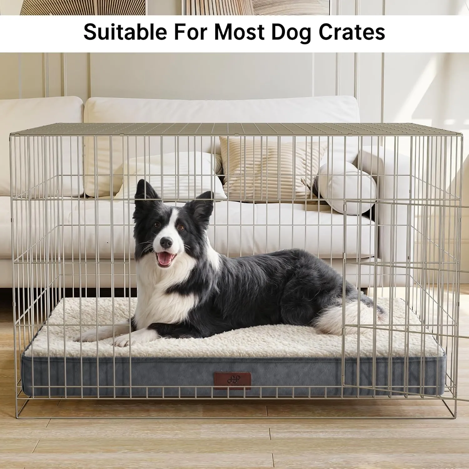 Figopage Dog Beds Large Sized Dog Bed for Crate Large Dogs Bed Washable Pet Beds Waterproof Dogs Crate Pad Mat with Removable Cover Anti-Slip Bottom, 35 x 22 Inch