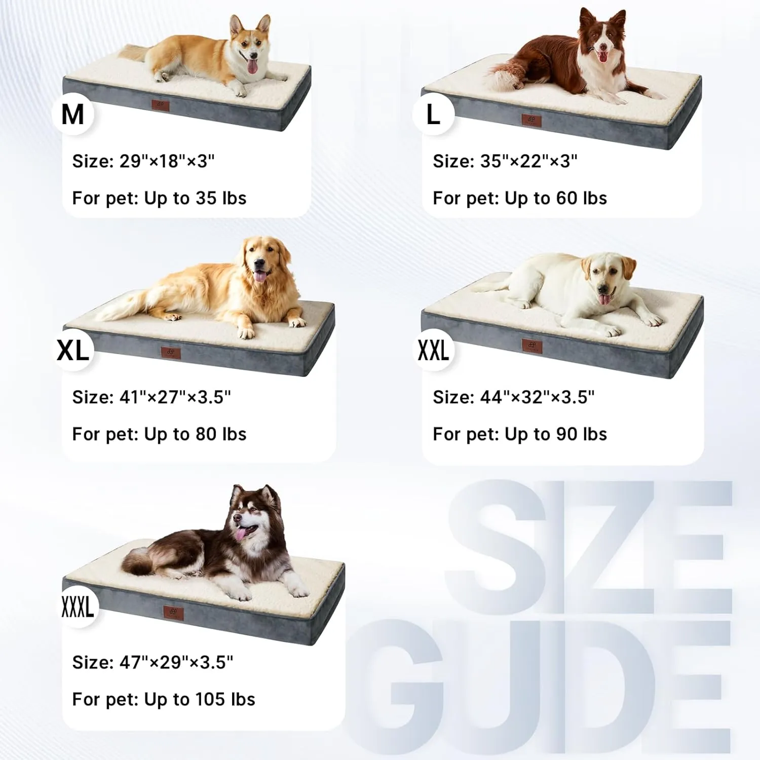 Figopage Dog Beds Large Sized Dog Bed for Crate Large Dogs Bed Washable Pet Beds Waterproof Dogs Crate Pad Mat with Removable Cover Anti-Slip Bottom, 35 x 22 Inch