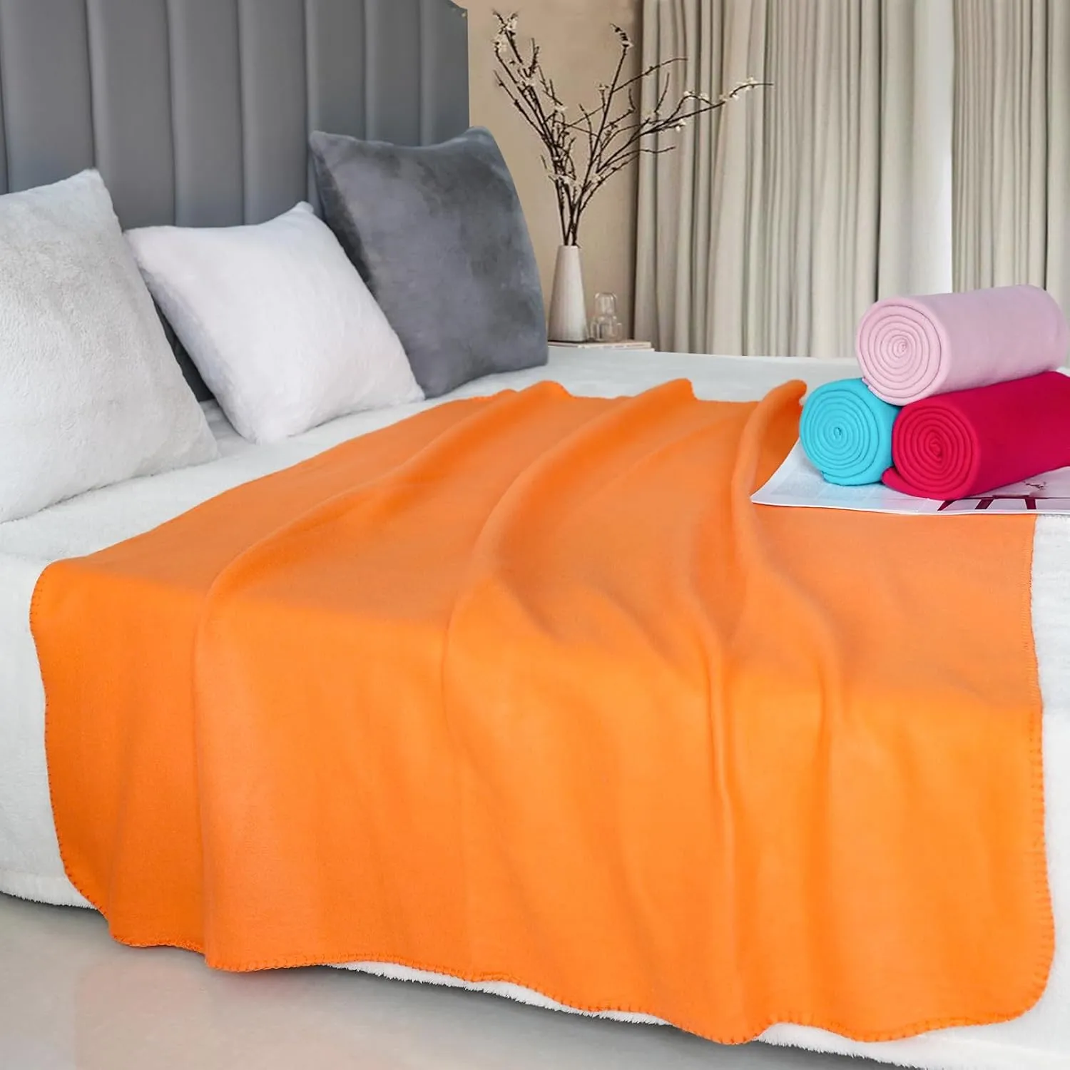 Fleece Throw Blankets Bulk Fleece Blankets Solid Wholesale Lightweight Warm Soft for Pet Bed Couch Office Gifts Travel Seasons (Pack of 6-50x60 Inches,Multiple 4)