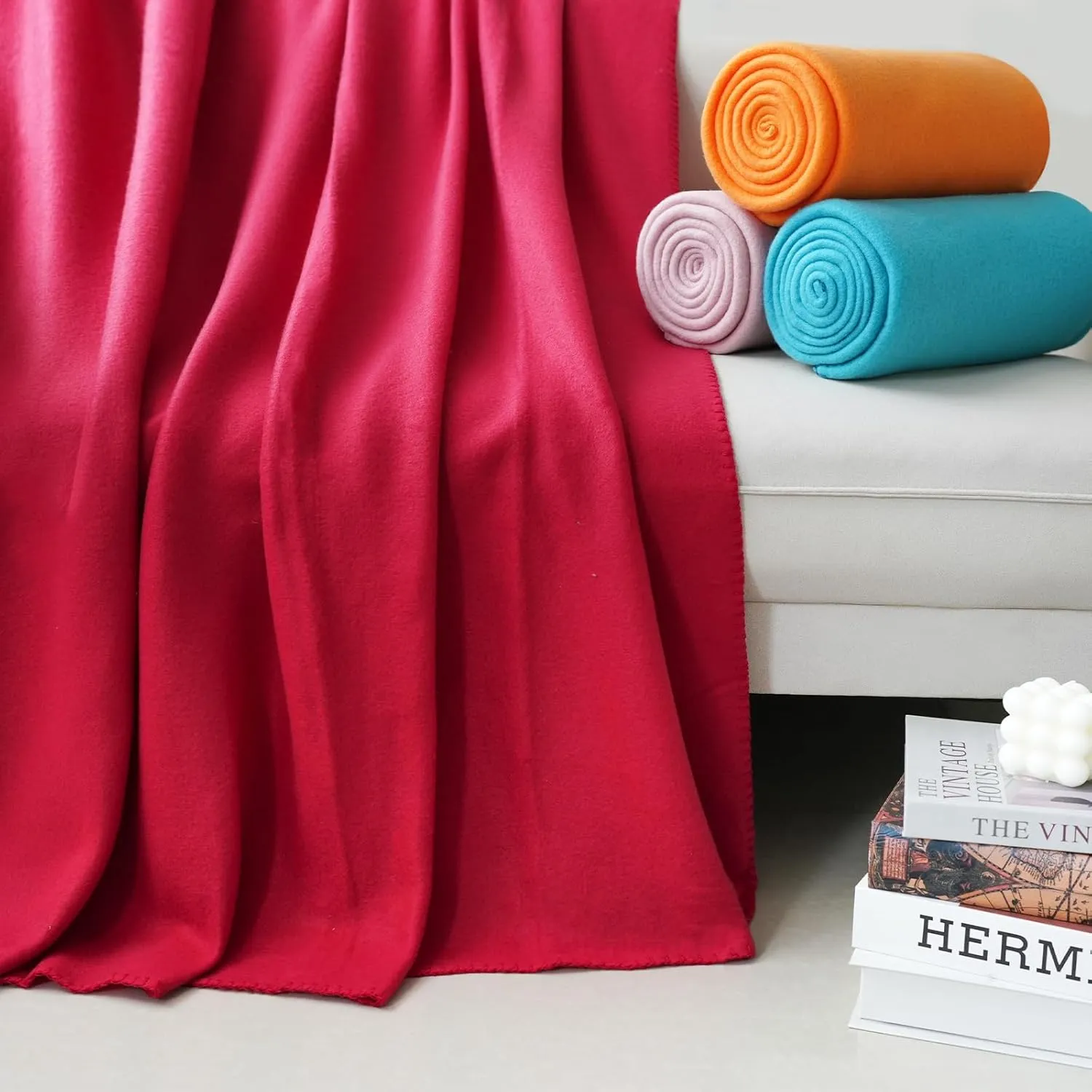 Fleece Throw Blankets Bulk Fleece Blankets Solid Wholesale Lightweight Warm Soft for Pet Bed Couch Office Gifts Travel Seasons (Pack of 6-50x60 Inches,Multiple 4)