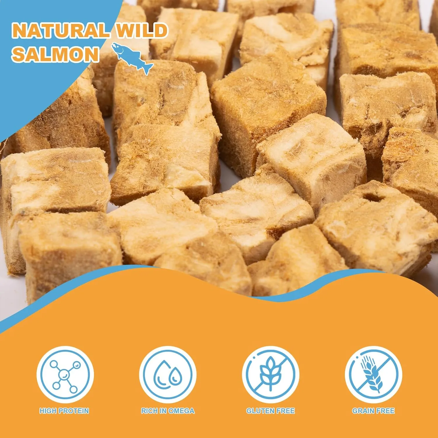 Freeze-Dried Salmon Cat Dog Treats - Single Ingredient,Natural Pet Treats High Protein, Grain Free, Rich in Omega-3 - Supports Joint, Skin Coat Health (85g)