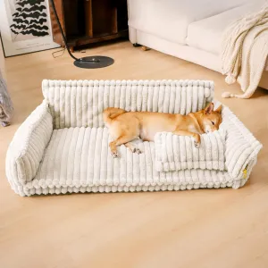 FUNNY FUZZY Dog Bed for Medium Large Dogs - Orthopedic Dog Sofa with Removable Washable Cover and Anti-Slip Bottom, Supportive Foam Pet Couch Bed, White, XXL