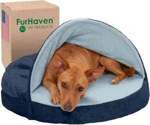 Furhaven 26" Round Memory Foam Dog Bed for Medium/Small Dogs w/ Removable Washable Cover, For Dogs Up to 30 lbs - Microvelvet Snuggery - Navy (Blue), 26-inch