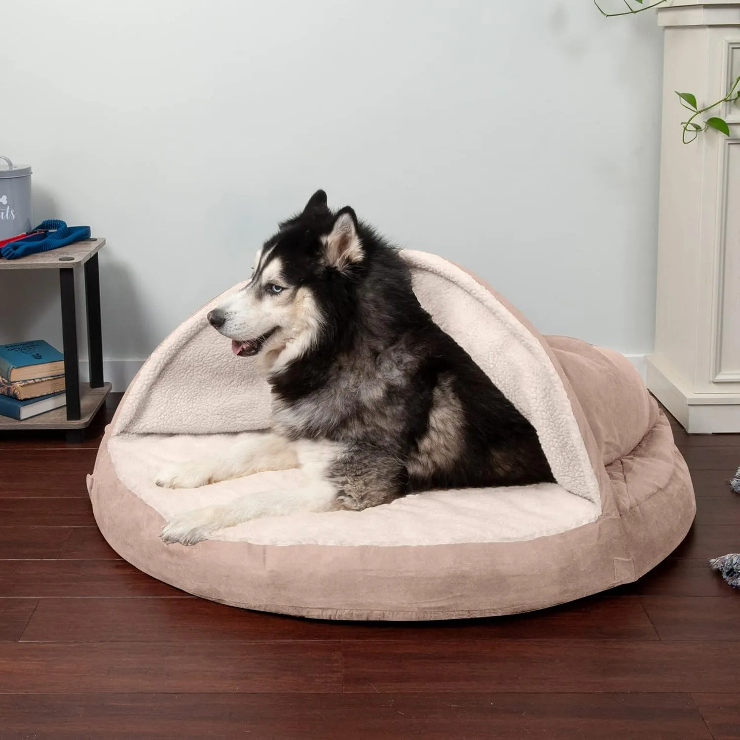 Furhaven 44" Round Memory Foam Dog Bed for Large Dogs w/ Removable Washable Cover, For Dogs Up to 80 lbs - Sherpa & Suede Snuggery - Cream, 44-inch