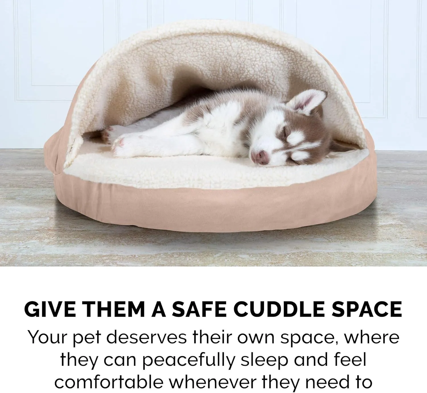 Furhaven 44" Round Memory Foam Dog Bed for Large Dogs w/ Removable Washable Cover, For Dogs Up to 80 lbs - Sherpa & Suede Snuggery - Cream, 44-inch