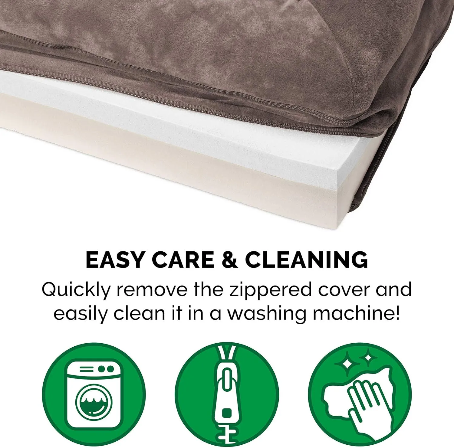 Furhaven Memory Foam Dog Bed for Large Dogs w/ Removable Bolsters & Washable Cover, For Dogs Up to 95 lbs - Faux Fur & Velvet Sofa - Driftwood Brown, Jumbo/XL