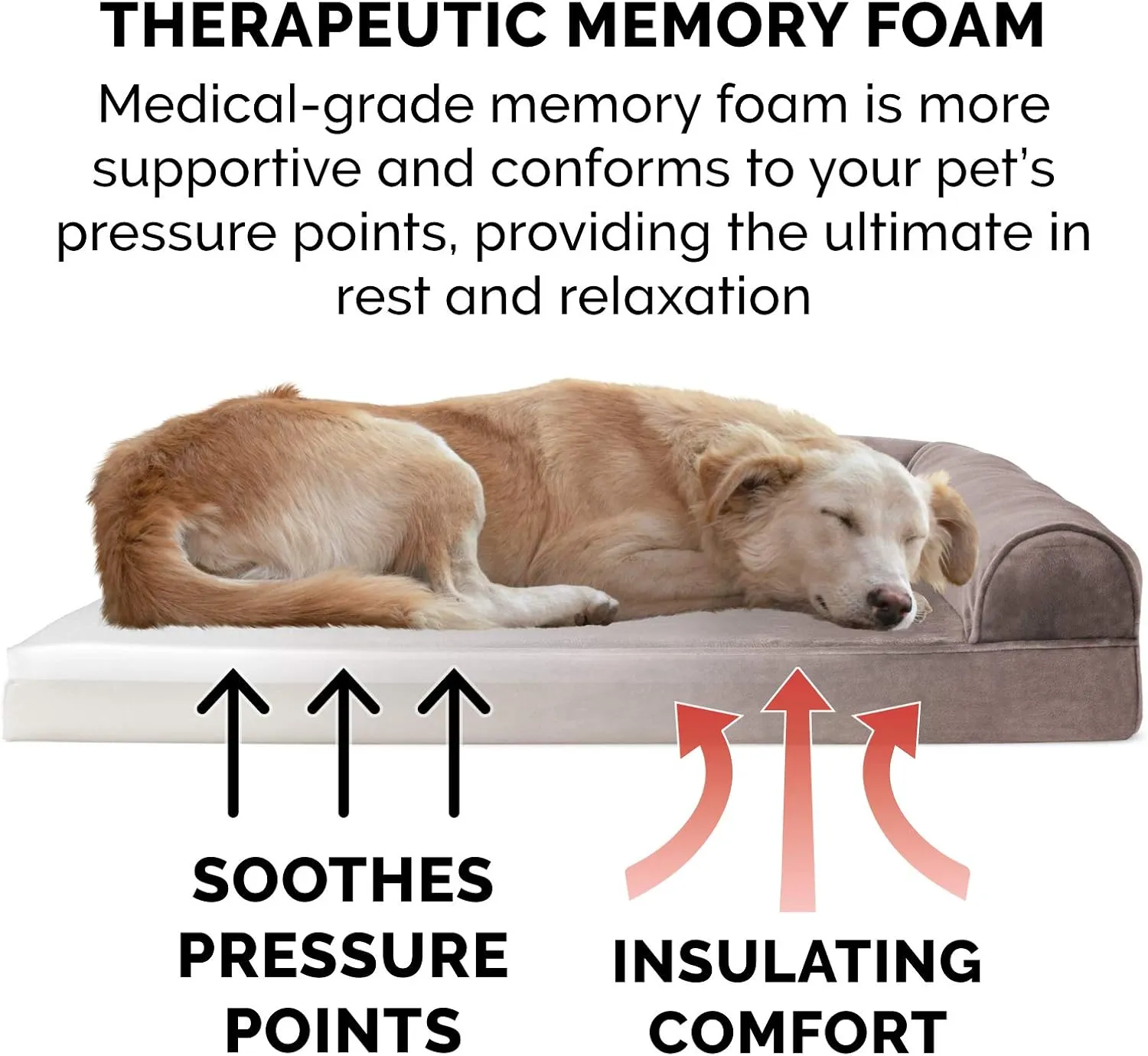 Furhaven Memory Foam Dog Bed for Large Dogs w/ Removable Bolsters & Washable Cover, For Dogs Up to 95 lbs - Faux Fur & Velvet Sofa - Driftwood Brown, Jumbo/XL