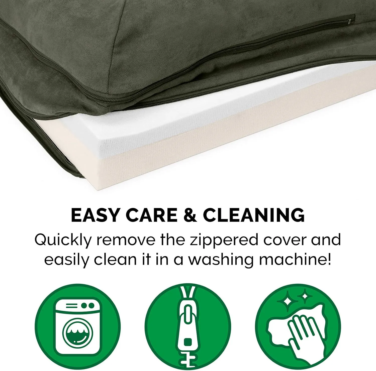 Furhaven Memory Foam Dog Bed for Large/Medium Dogs w/ Removable Bolsters & Washable Cover, For Dogs Up to 55 lbs - Two-Tone Plush Faux Fur & Suede L Shaped Chaise - Dark Sage, Large