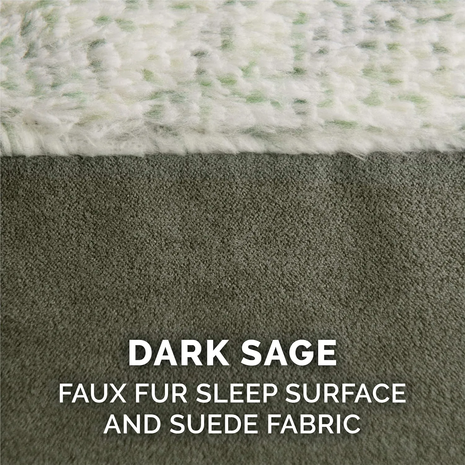 Furhaven Memory Foam Dog Bed for Large/Medium Dogs w/ Removable Bolsters & Washable Cover, For Dogs Up to 55 lbs - Two-Tone Plush Faux Fur & Suede L Shaped Chaise - Dark Sage, Large