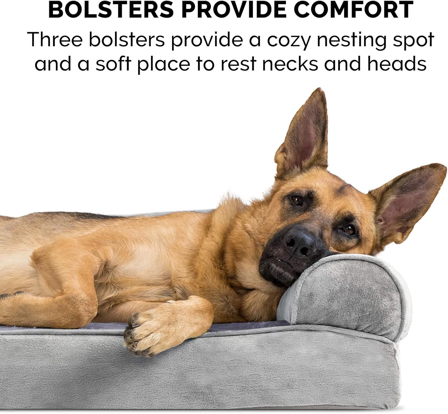 Furhaven Memory Foam Dog Bed for Medium/Small Dogs w/ Removable Bolsters & Washable Cover, For Dogs Up to 35 lbs - Faux Fur & Velvet Sofa - Smoke Gray, Medium