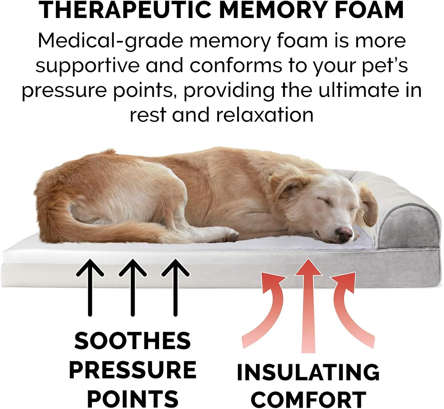 Furhaven Memory Foam Dog Bed for Medium/Small Dogs w/ Removable Bolsters & Washable Cover, For Dogs Up to 35 lbs - Faux Fur & Velvet Sofa - Smoke Gray, Medium