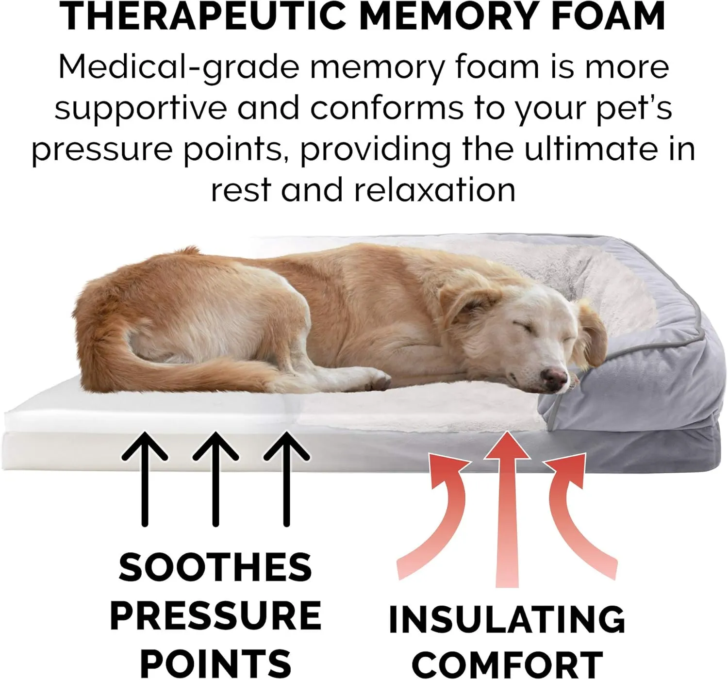 Furhaven Memory Foam Dog Bed for Medium/Small Dogs w/ Removable Bolsters & Washable Cover, For Dogs Up to 35 lbs - Plush & Velvet Waves Perfect Comfort Sofa - Granite Gray, Medium