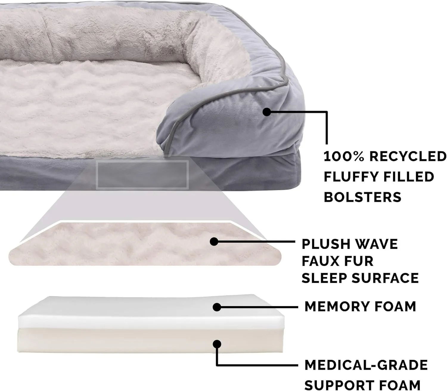 Furhaven Memory Foam Dog Bed for Medium/Small Dogs w/ Removable Bolsters & Washable Cover, For Dogs Up to 35 lbs - Plush & Velvet Waves Perfect Comfort Sofa - Granite Gray, Medium