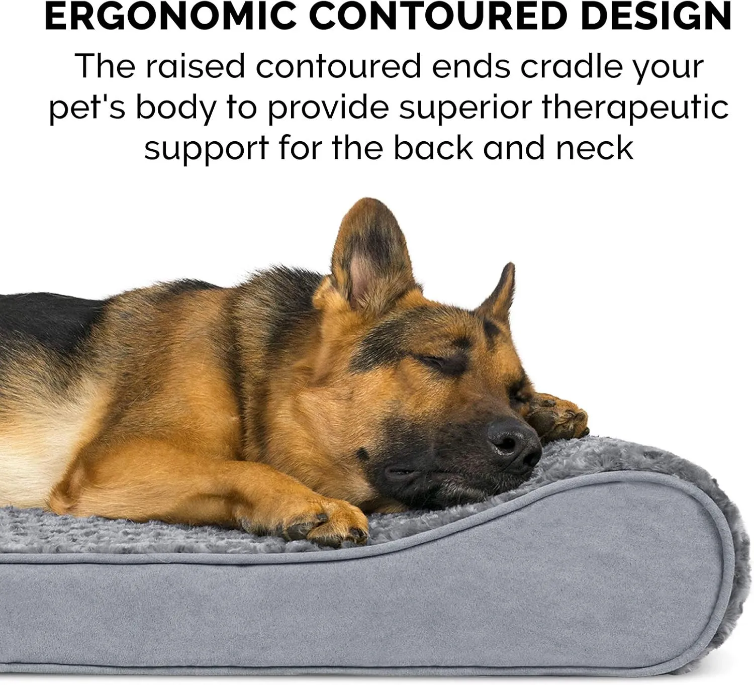 Furhaven Orthopedic Dog Bed for Large Dogs w/ Removable Washable Cover, For Dogs Up to 75 lbs - Ultra Plush Faux Fur & Suede Luxe Lounger Contour Mattress - Gray, Jumbo/XL