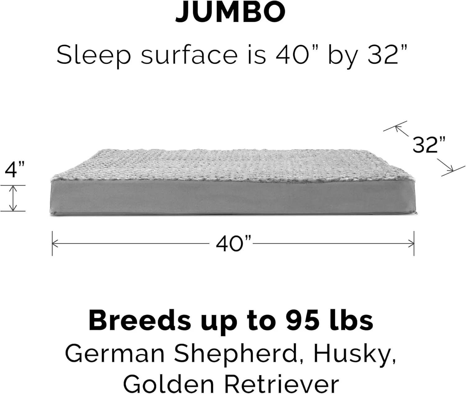 Furhaven Orthopedic Dog Bed for Large Dogs w/ Removable Washable Cover, For Dogs Up to 95 lbs - Ultra Plush Faux Fur & Suede Mattress - Gray, Jumbo/XL