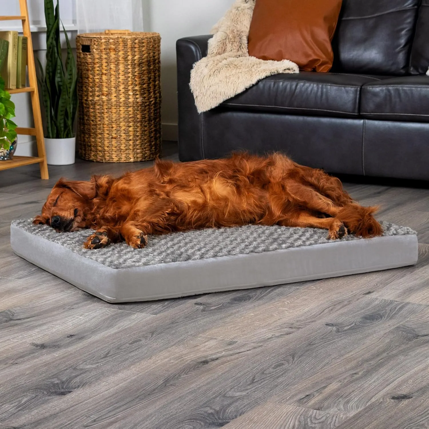 Furhaven Orthopedic Dog Bed for Large Dogs w/ Removable Washable Cover, For Dogs Up to 95 lbs - Ultra Plush Faux Fur & Suede Mattress - Gray, Jumbo/XL