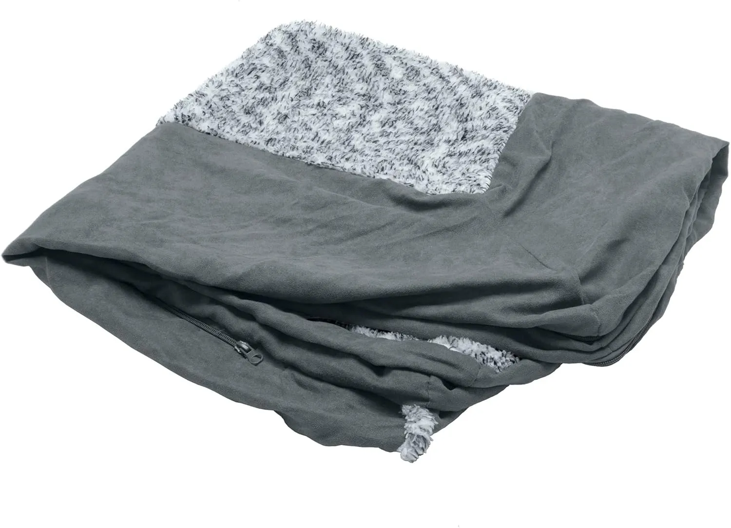 Furhaven Replacement Dog Bed Cover Two-Tone Faux Fur & Suede L Shaped Chaise, Machine Washable - Stone Gray, Jumbo Plus (XX-Large)