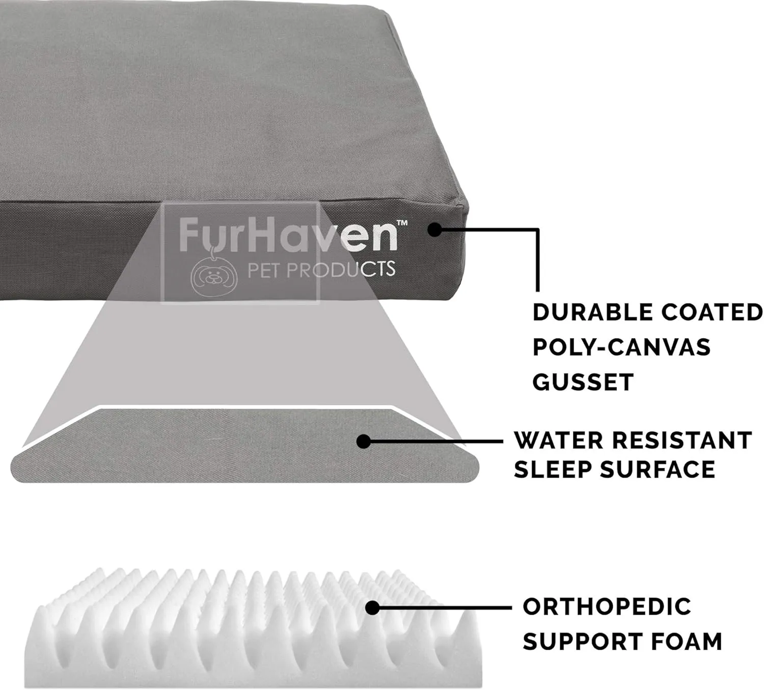 Furhaven Water-Resistant Orthopedic Dog Bed for Medium/Small Dogs w/ Removable Washable Cover, For Dogs Up to 35 lbs - Indoor/Outdoor Logo Print Oxford Polycanvas Mattress - Stone Gray, Medium