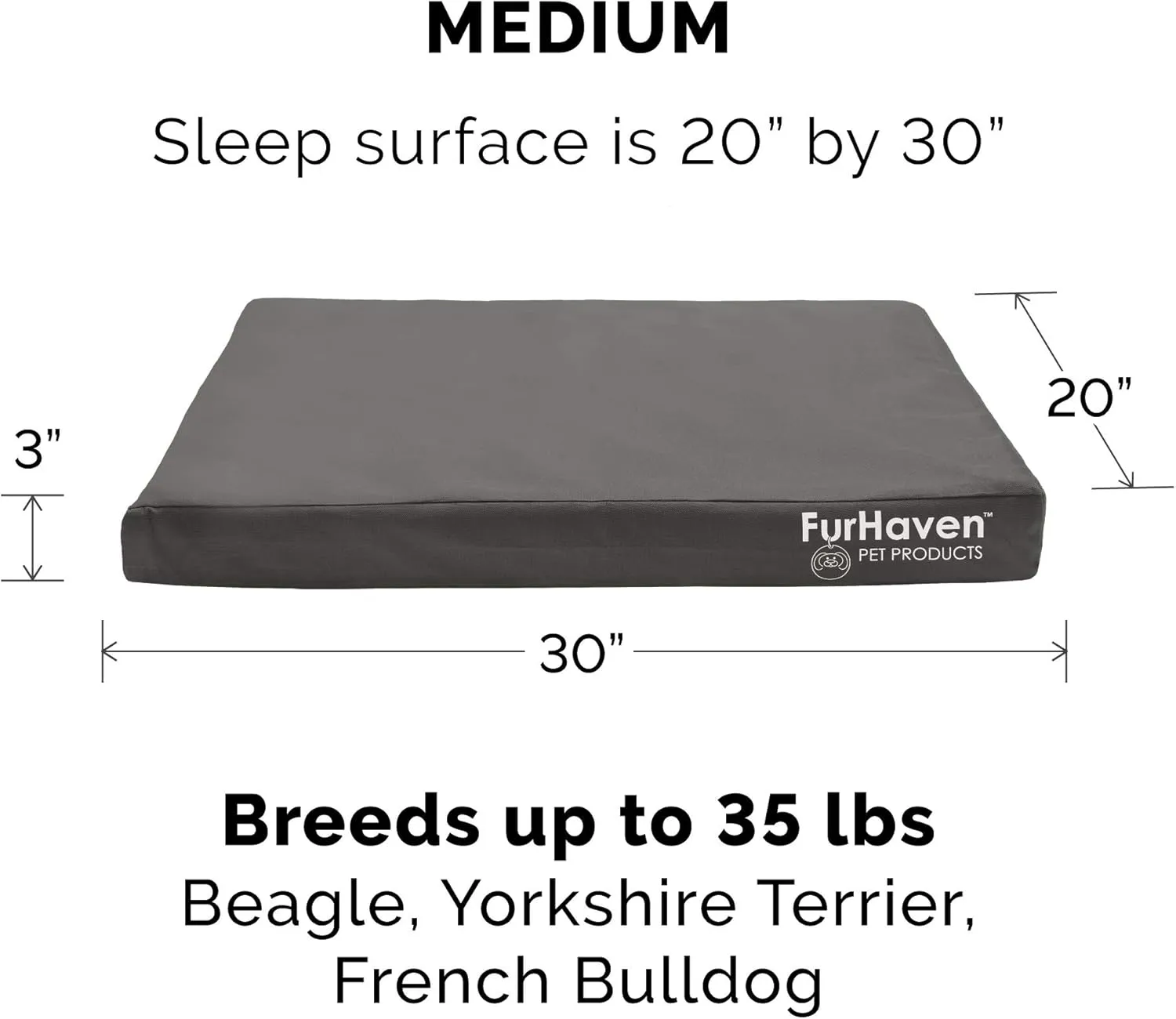 Furhaven Water-Resistant Orthopedic Dog Bed for Medium/Small Dogs w/ Removable Washable Cover, For Dogs Up to 35 lbs - Indoor/Outdoor Logo Print Oxford Polycanvas Mattress - Stone Gray, Medium