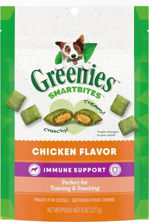 Greenies Smartbites Immune Support Crunchy & Soft Dog Treats, Chicken Flavor, 8 oz. Pouch
