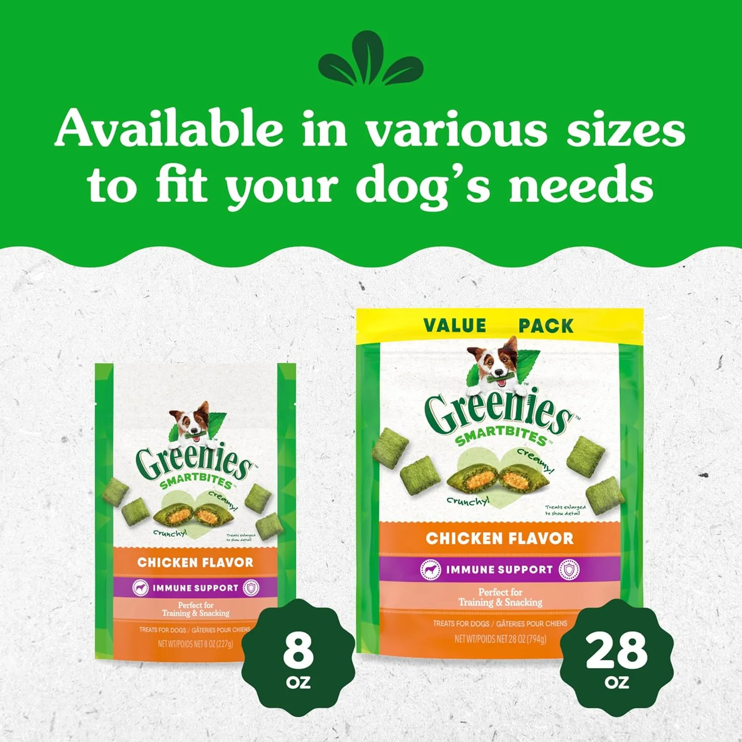 Greenies Smartbites Immune Support Crunchy & Soft Dog Treats, Chicken Flavor, 8 oz. Pouch