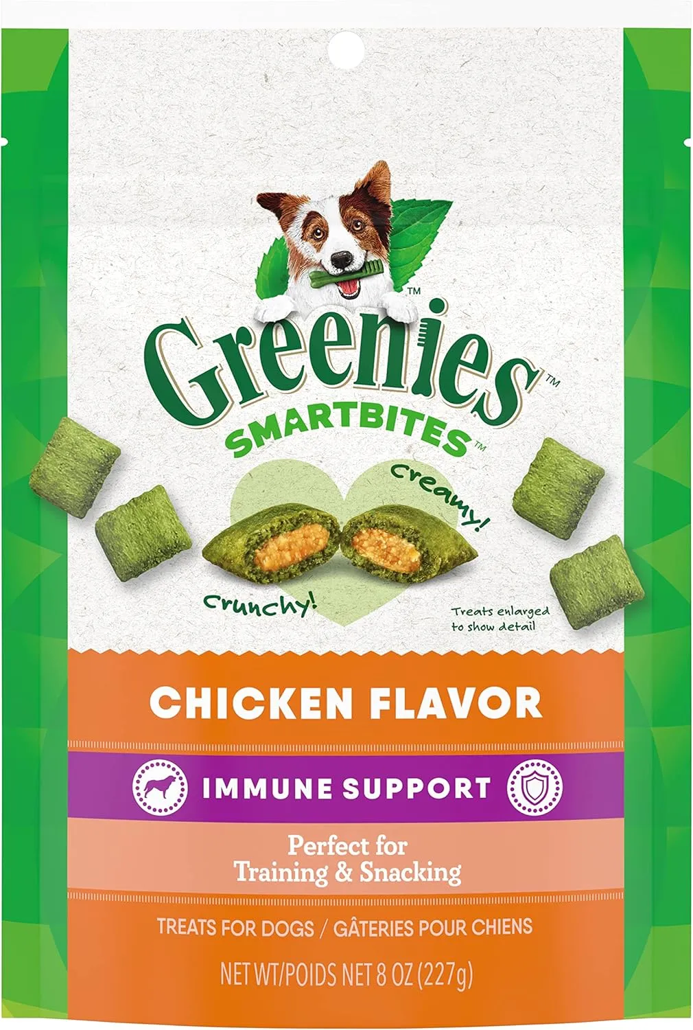 Greenies Smartbites Immune Support Crunchy & Soft Dog Treats, Chicken Flavor, 8 oz. Pouch