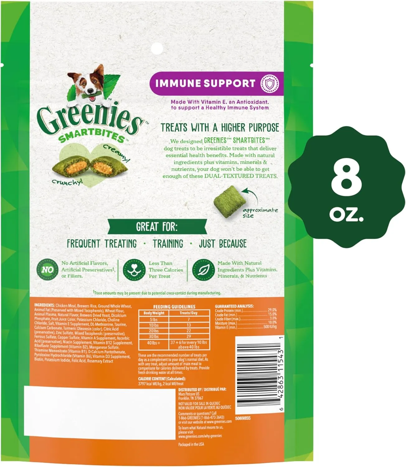 Greenies Smartbites Immune Support Crunchy & Soft Dog Treats, Chicken Flavor, 8 oz. Pouch