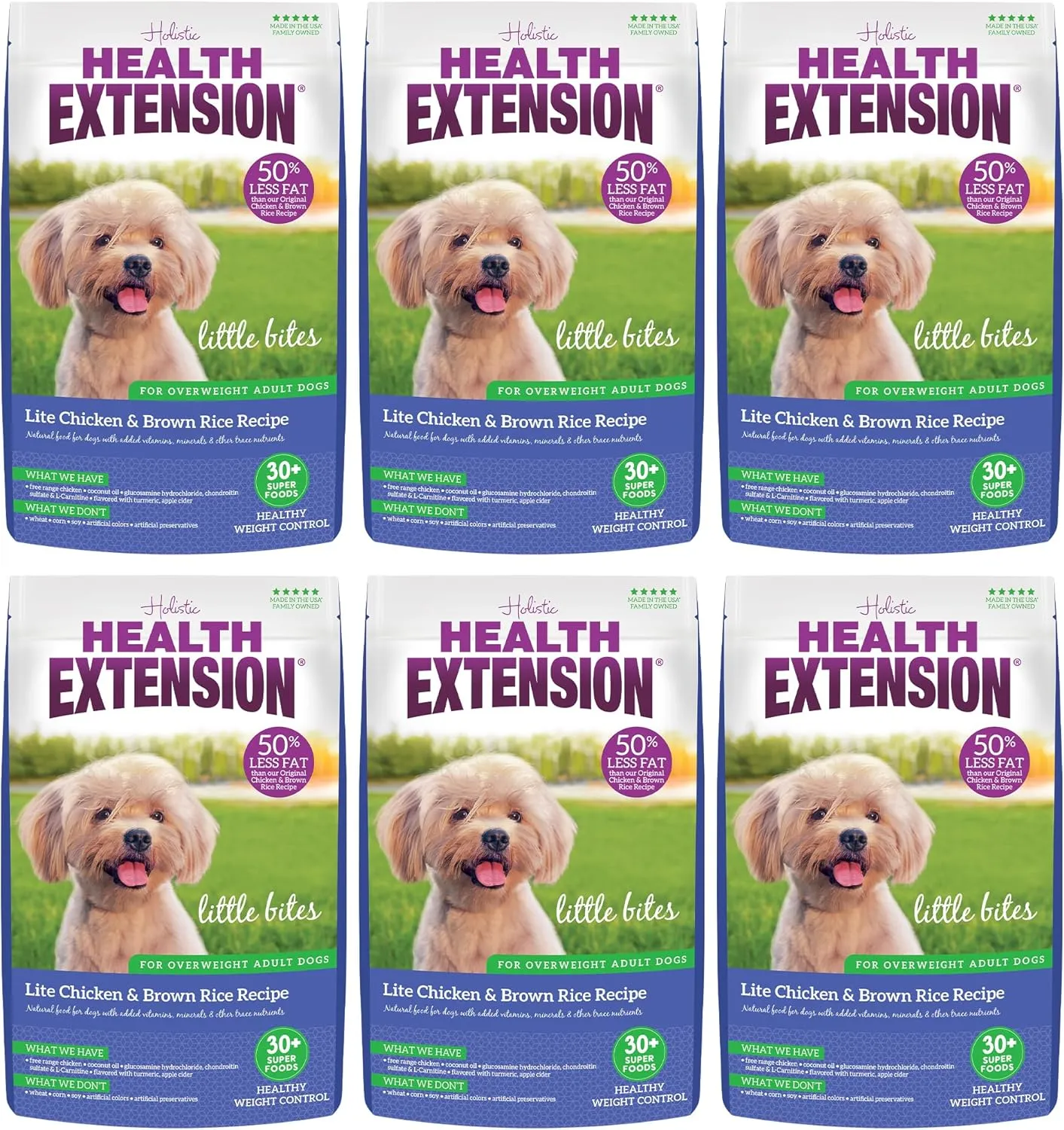 Health Extension Little Bites Lite Chicken & Brown Rice Dry Dog Food (4 lb / 1.8 Kg) - Natural with Probiotics and Superfoods for Overweight Adult Dogs (Pack of 6)