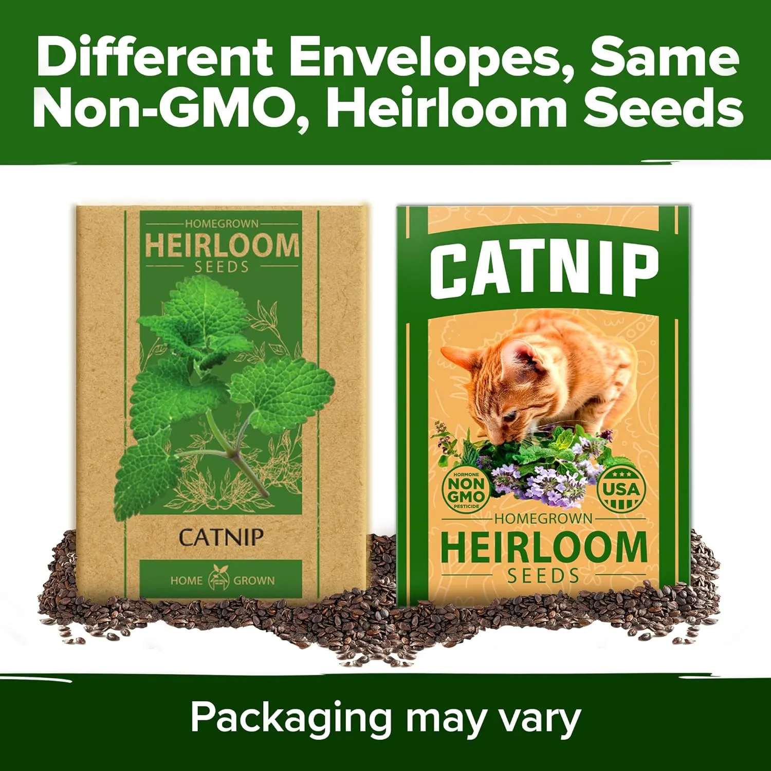 HOME GROWN Catnip Seeds (2 Pack) -, - Heirloom Herb 4232 Seeds - Indoor or Outdoor Seed - High-Germination Cat Nip - Cat Safe Plants (Nepeta cataria)