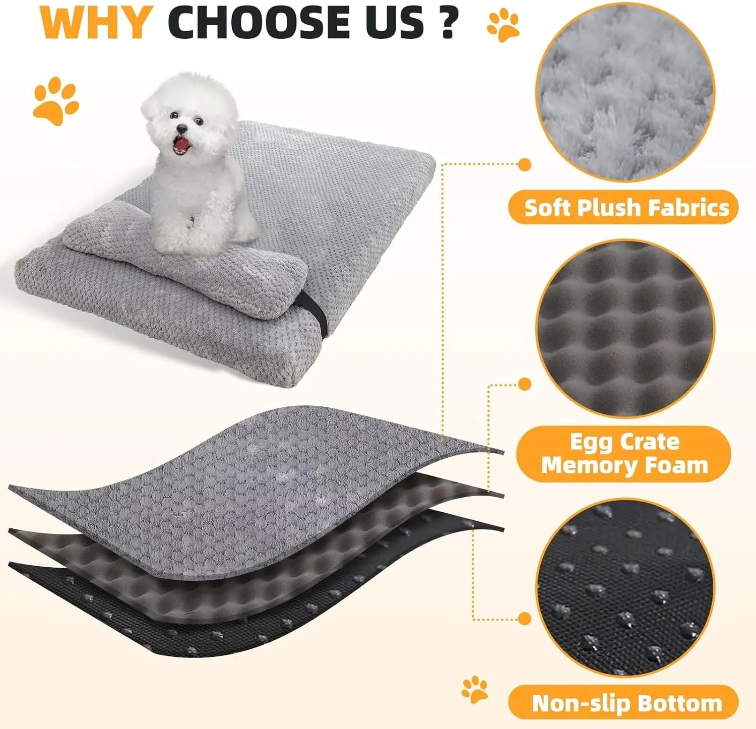 huraty Plush Dog Bed for Medium Large Dogs, Memory Foam Dog Bed Mattress with Washable Cover, Non-Slip Pet Bed Mat Suitable for Pets Up to 30 lbs, Pink 29.5x19.6x2 in