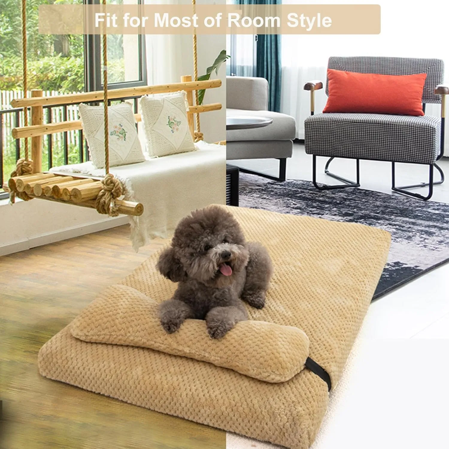 huraty Plush Dog Bed for Medium Large Dogs, Memory Foam Dog Bed Mattress with Washable Cover, Non-Slip Pet Bed Mat Suitable for Pets Up to 30 lbs, Pink 29.5x19.6x2 in
