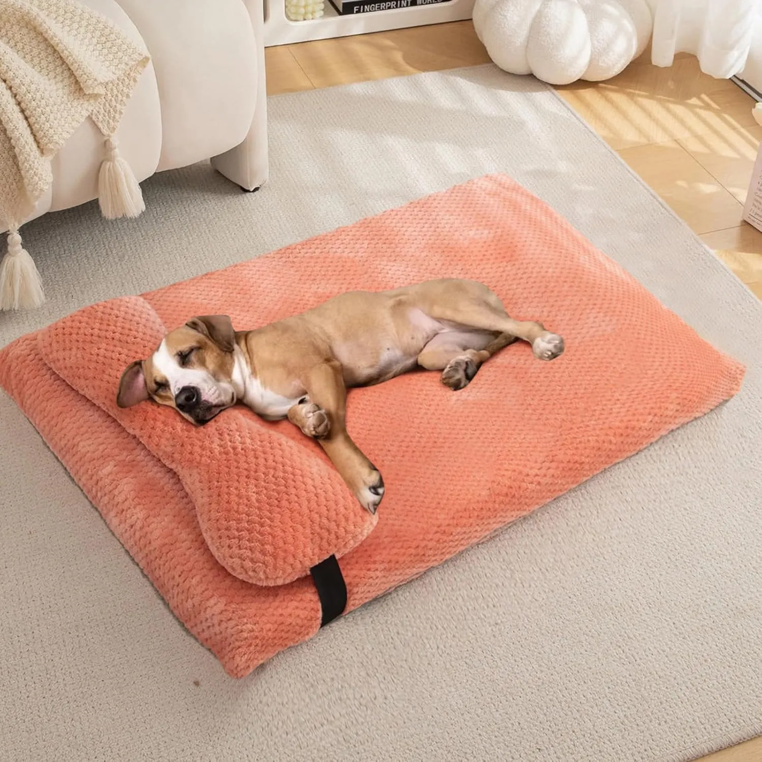huraty Plush Dog Bed for Medium Large Dogs, Memory Foam Dog Bed Mattress with Washable Cover, Non-Slip Pet Bed Mat Suitable for Pets Up to 30 lbs, Pink 29.5x19.6x2 in