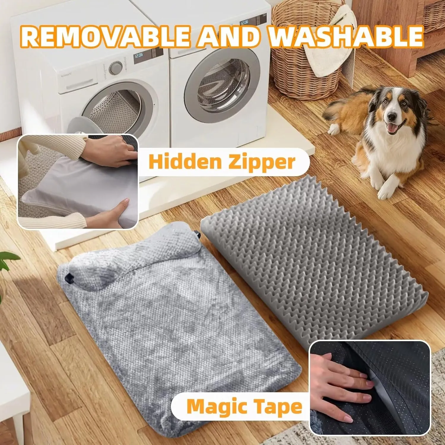 huraty Plush Dog Bed for Medium Large Dogs, Memory Foam Dog Bed Mattress with Washable Cover, Non-Slip Pet Bed Mat Suitable for Pets Up to 30 lbs, Pink 29.5x19.6x2 in