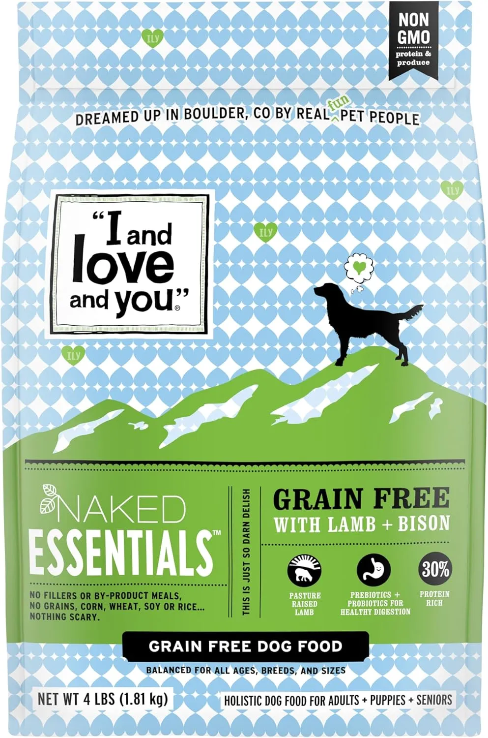 I and love and you Naked Essentials Dry Dog Food - Lamb   Bison - High Protein, Real Meat, No Fillers, Prebiotics   Probiotics, 4lb Bag