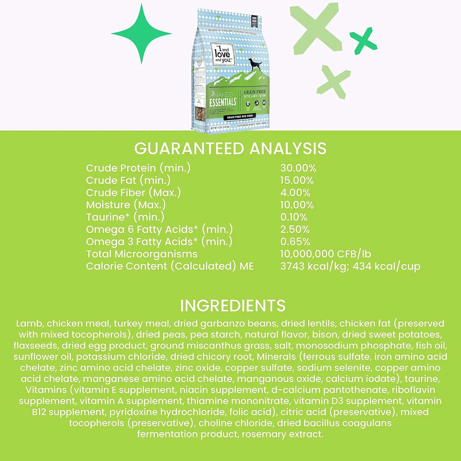 I and love and you Naked Essentials Dry Dog Food - Lamb   Bison - High Protein, Real Meat, No Fillers, Prebiotics   Probiotics, 4lb Bag